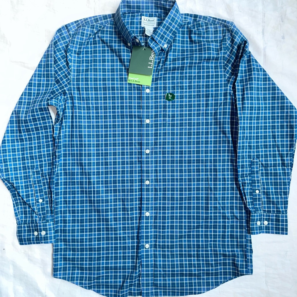 NWT Men’s Med Tall LL Bean Wrinkle-Free Kennebunk Traditional Fit LS Plaid Shirt